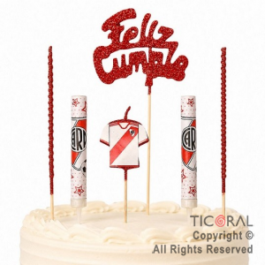 ADORNO DE TORTA SET ESCUDO RIVER PLATE VELA CAMISETA 2 VELAS Y 2 BENGALAS x 1
